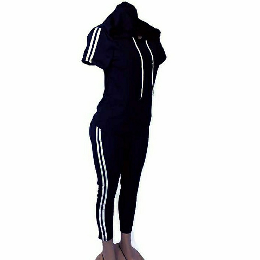 2pc Black & White Athletic Hoodie Leggings Set